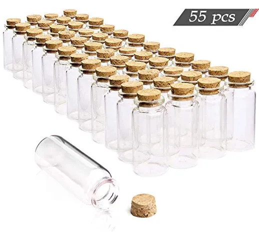 Wandefol 55 bottiglie vetro piccole con tappo di sughero Mini bottiglietta 10ml (5cm x 2cm...