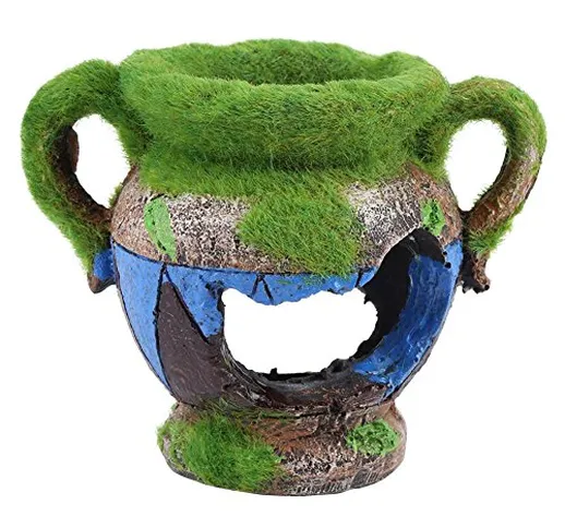 Vaso in poliresina, con muschio, nascondiglio e decorazione per pesci di acquario, ornamen...