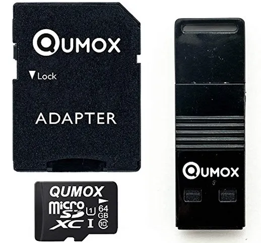 QUMOX 64GB Micro SD Memory Card Class 10 64 GB con OTG USB Lettore Nuovo
