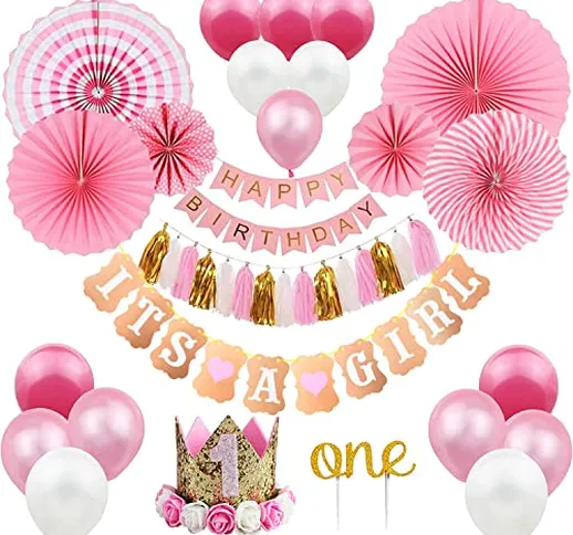 1st Birthday Party Decorations Girl - Primo Decorazione Festa di Compleanno per Bambini Ki...