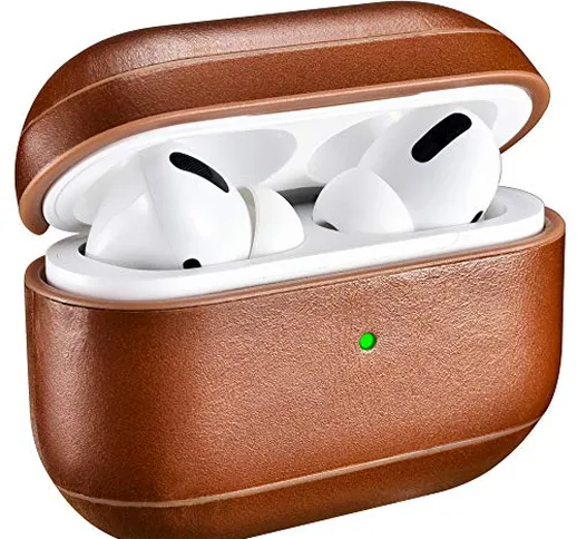 Custodia AirPods Pro, ICARER Vera Pelle Antiurto Portatile Leggero Protettiva Cover Custod...