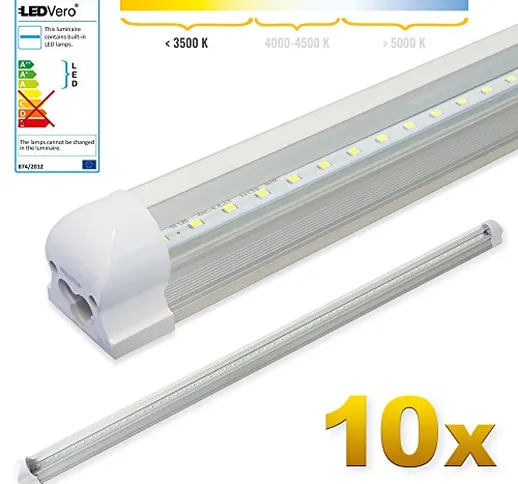 LEDVero 10x SMD LED Tubo 120cm integrato Bianco caldo - Tubo fluorescente Bianco freddoT8...