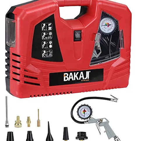 Bakaji Compressore Aria Portatile Potenza 1100W 8 Bar con Pistola Aria Compressa Manometro...