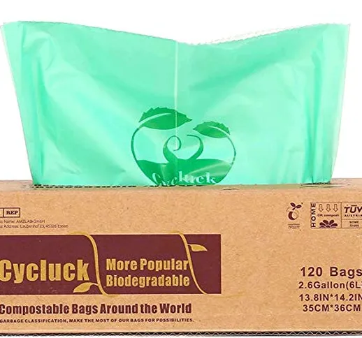 CYCLUCK 120 sacchetti 6L Sacchi per la spazzatura compostabili 100% biodegradabili Fatto d...