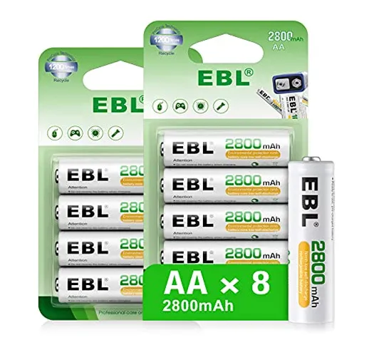 EBL 1.2V AA Batterie Ricaricabili Ad Alta Capacità,Pile Ricaricabili da 2800mAh Ni-MH con...