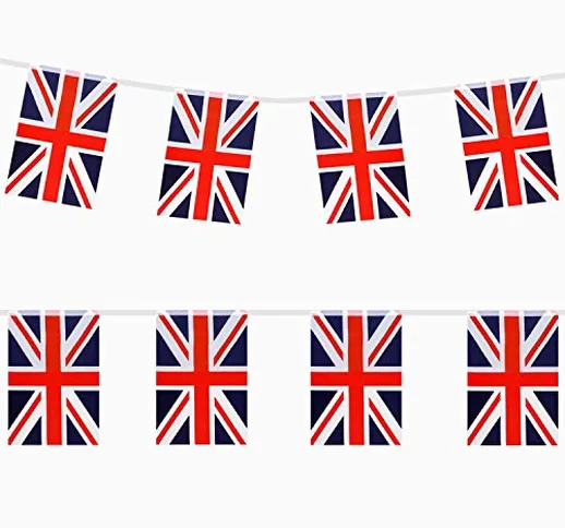 TRIXES 9 M Union Jack Festone con Bandiera del Regno Unito Rettangolare Rossa, Bianca e Bl...