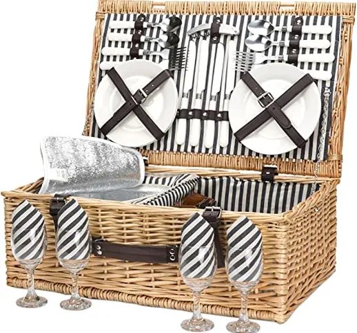 ZORMY Cestino da picnic in salice per 4 persone con borsa termica isolata, set di cestini...