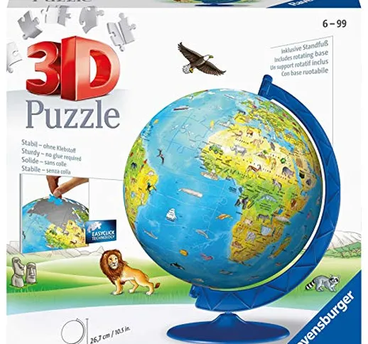 Ravensburger - Puzzle 3D Globo, Età Consigliata 6+, 180 Pezzi - Diamentro 20 cm