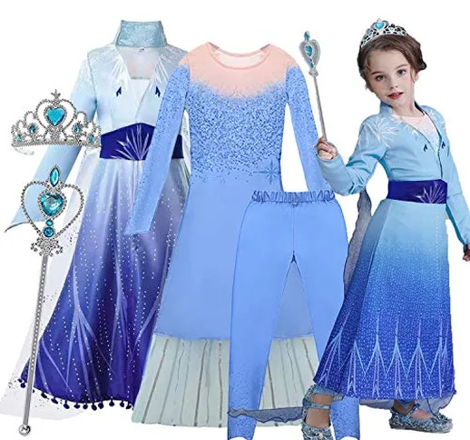 O³ Vestito Principessa Elsa Realizzato in Materiale di Alta qualità - Costume Bambina Carn...