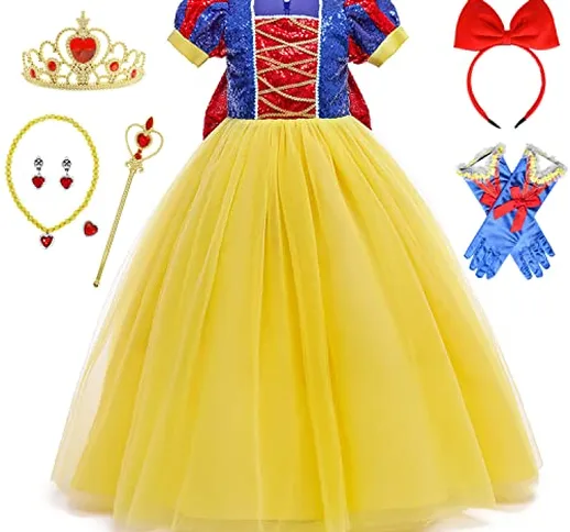 Windskids Biancaneve Costume e Accessori Bambina Cosplay Fiabe Snow White Abito da Princip...