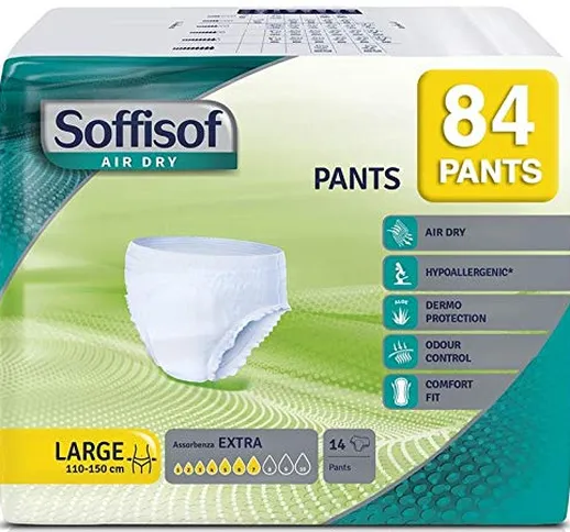 Soffisof Air Dry Pants Pull Up Mutande Assorbenti per Incontinenza Taglia Large 84 Pezzi:...