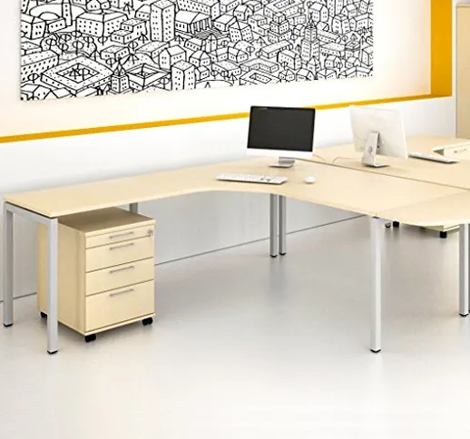 Weber Büro NOVA XL - Scrivania angolare con contenitore arrotolabile, 180 x 200 cm, in ace...