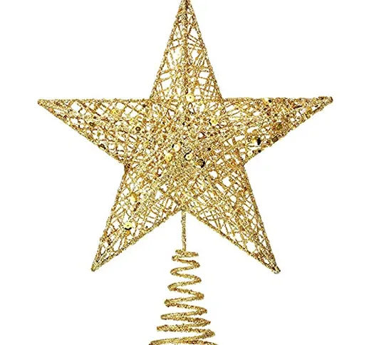 Albero di Natale Topper Oro Stella di Ferro Scintillante Stelle Scintillanti Dorate 20cm P...