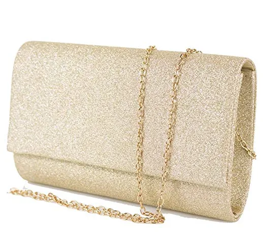 Pochette dorata glitterata elegante da cerimonia donna piccola borsa gioiello clutch glitt...