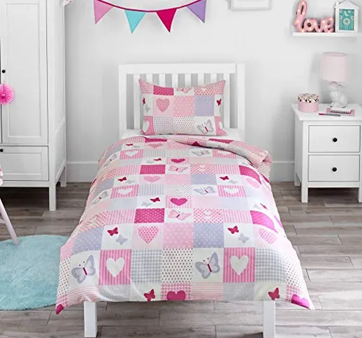 Bloomsbury Mill - Patchwork con Cuori e Farfalle - Set di Biancheria da Letto per Bambini...