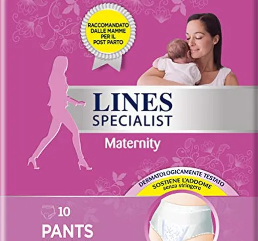 Lines Specialist Maternity, Taglia M (70-100 cm) - 10 Mutande Assorbenti Post Parto