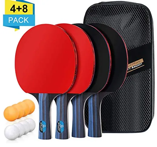 BHGWR Set da Ping Pong, Set di Racchette da Ping Pong con 4 Racchetta e 8 Palline, Racchet...