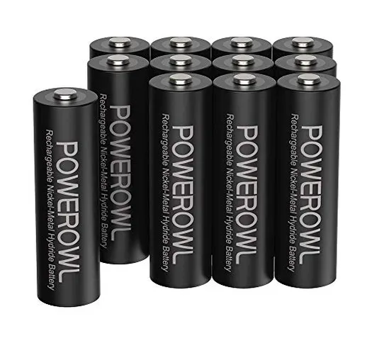 Batterie AA Stilo POWEROWL 2800mAh ad Alta Capacità 1,2V Batterie Ricaricabili AA NI-MH Di...