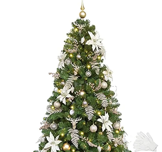 Busybee Albero di Natale di 210 cm con Ornamenti di Decorazioni Natalizie di Puro Champagn...