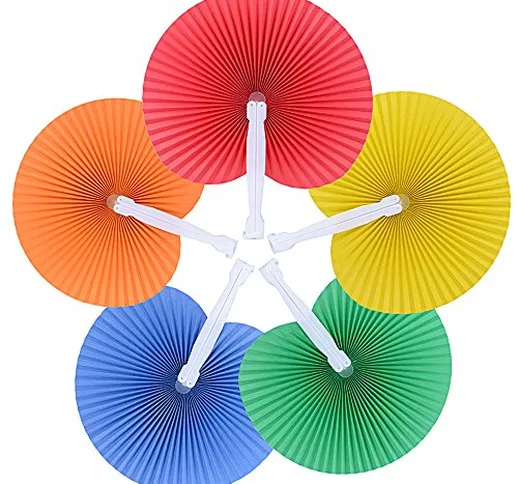 AONER (5 Colori) 60 pz Ventaglio a Mano Colorato Rotondo Pieghevole Carta Plastica come Se...