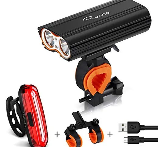 Ryaco Luci per Bicicletta, Luci Bicicletta LED Ricaricabili USB, 2400 lumens 4 modalità, L...