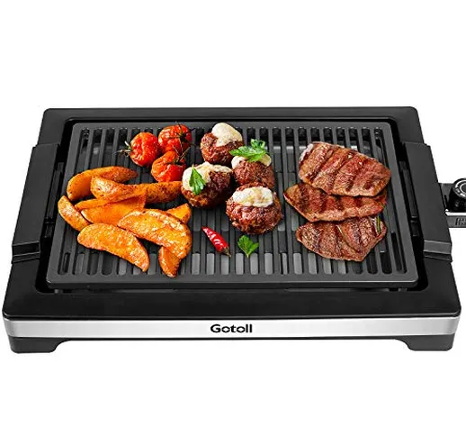 Gotoll Grill Bistecchiera Barbecue Elettrico da Tavolo, Termostato Regolabile, Vassoio rac...