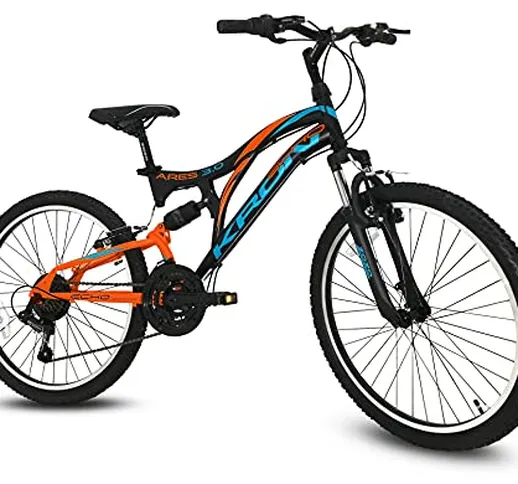 Bici Bicicletta MTB Ares 3.0 Kron 24'' Pollici BIAMMORTIZZATA 21 Velocita' Shimano Mountai...