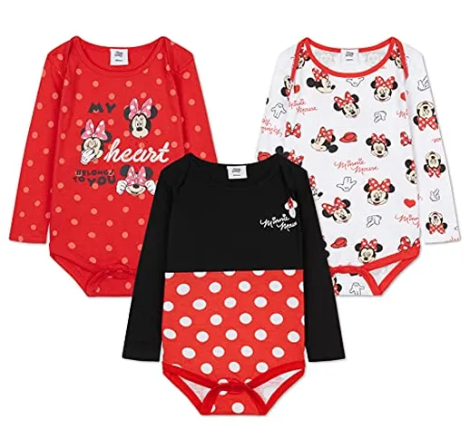 Disney Body Neonato Manica Lunga Tutina Neonata in Cotone di Minnie Pacco da 3 (0-3 mesi,...