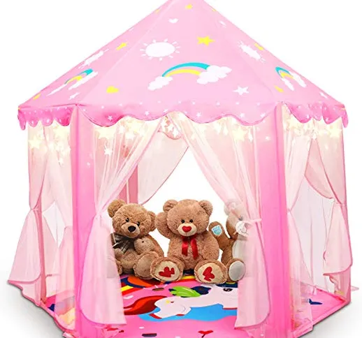 Fivejoy Tenda Principessa per Bambina, Unicorno Castello Principesse Grande - Antiurto Ten...