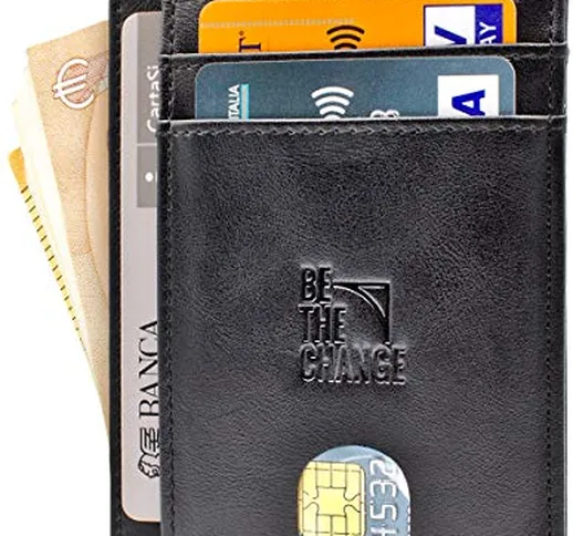 Portafoglio Uomo Piccolo Sottile - Mini Porta Carte Credito Uomo Pelle con Protezione RFID...