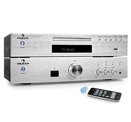 AUNA"Elegance Tower Bluetooth" Impianto HiFi Amplificatore + Lettore CD MP3 (Ampli Bluetoo...