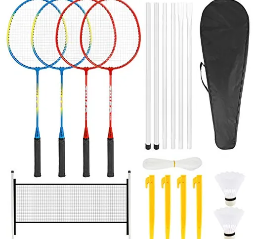 Achort, set da badminton per 4 giocatori, racchette da badminton per bambini e adulti, set...
