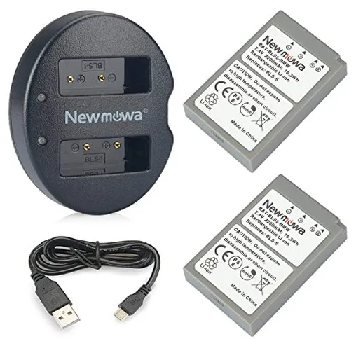 Newmowa BLS-5 Batteria (confezione da 2) e Doppio Caricatore USB per Olympus BLS-5, BLS-50...