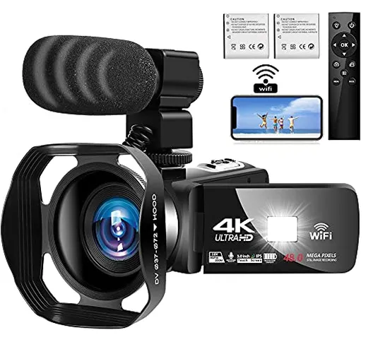 Videocamera 4K Ultra HD 48MP Videocamera Digitale WiFi Videocamere per Youtube Touch Scree...