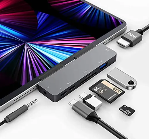 HUB USB C per iPad Pro 2021 2020 2018,iPad Air 4,iPad Mini 6,7in1 adattatore con 4K HDMI,J...