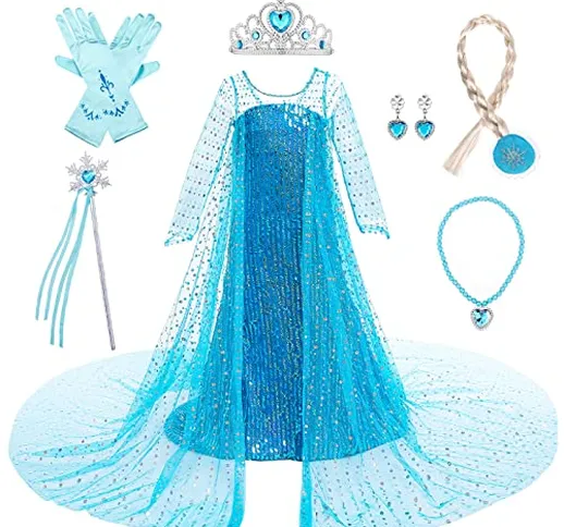 LOBTY Vestito da Principessa Elsa con Accessor Bambina Costume da Regina delle Nevi Abito...