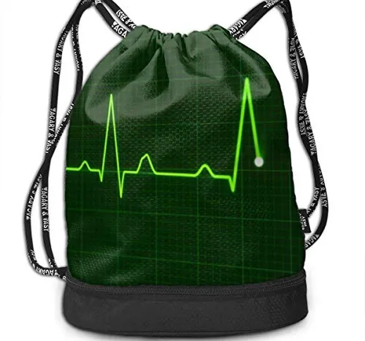 Uomini e donne Premium poliestere coulisse zaino Cool Green ECG elettrocardiogramma Daypac...