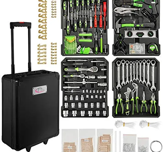 TecTake 899 SET DI ATTREZZI TROLLEY VALIGIA ALLUMINIO PORTATTREZZI PORTA UTENSILI CASSETTA