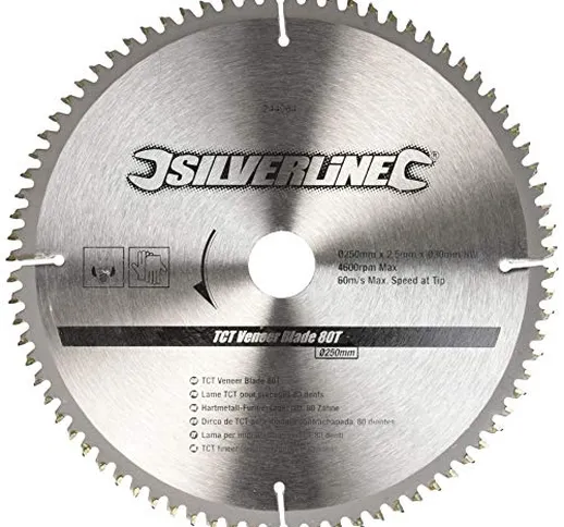 Silverline 244964 TCT Veneer Blade 80T 250 x 30 - 25, 20, 16 mm Anelli