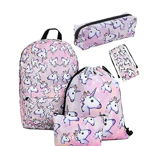 leah's fashion Zainetto per bambini Unisex - Bambini Pink 42cm*39cm -Unicorn Zaino Scuola...