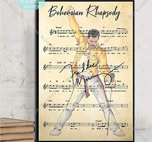 MHHDD Poster Bohemian Rhapsody Accordo Testo Freddy Mercury Ritratto Poster e Stampe su Te...