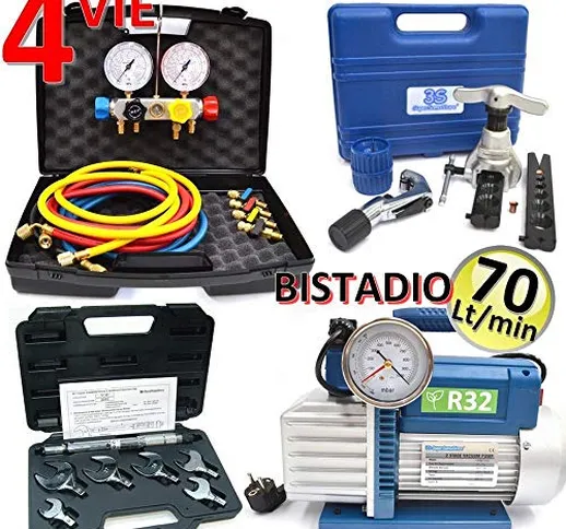 Kit professionale condizionamento - pompa 70 Lt set manometri 4 vie - pompa bistadio - car...