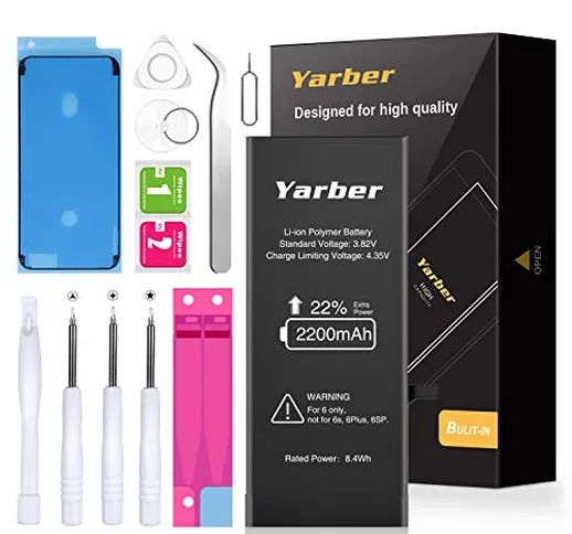 Yarber Batteria per iPhone 6, 2200mAh Batteria sostitutiva ad alta capacità 0 Ciclo, Kit a...