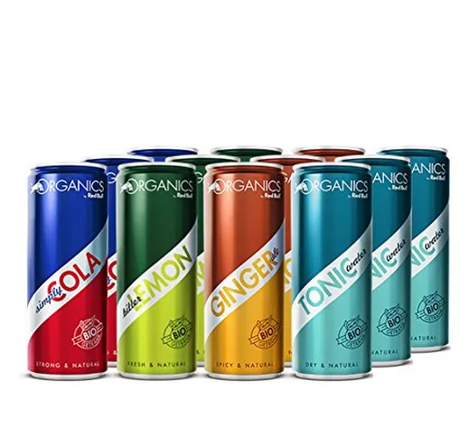 Organics Red Bull, (confezione da 12 X 250 ML), Bio (Cola, Bitter Lemon, Ginger Ale, Tonic...