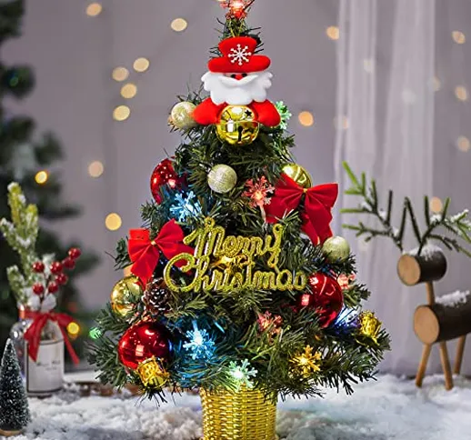 Amasava Albero di Natale Mini Abete Oro con 20 LED di Neve e Decorazioni Oro Ornamenti per...