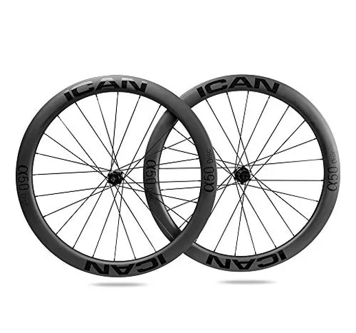 ICAN Ruote in carbonio Alpha 50 Disc ruote per bicicletta da strada 50 mm Clincher tubeles...