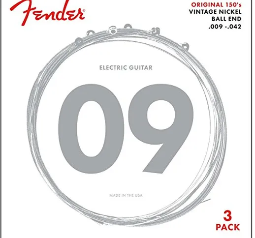 Fender 073-0150-309 Corde per Chitarra Originali 150, Nichelato Puro, Estremità a Sfera, C...