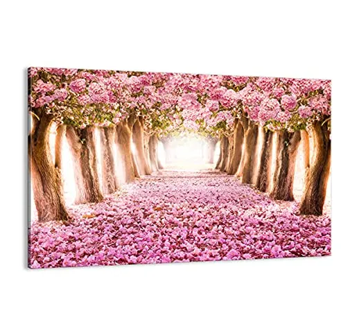 Quadro su tela - Elemento unico - Albero fiori ciliegia natura - 120x80cm - Pronto da appe...