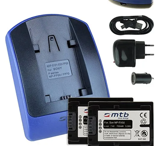 2x Batteria + Caricabatteria (USB/Auto/Corrente) per Sony NP-FV50 / DCR-SX65 SX85 / HDR-CX...