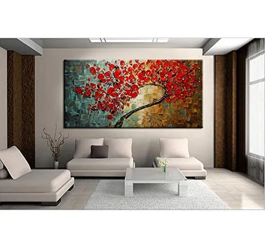 Gbwzz Astratta Fiore Rosso Albero Coltello Pittura a Olio su Tela Bella Immagine Wall Art...